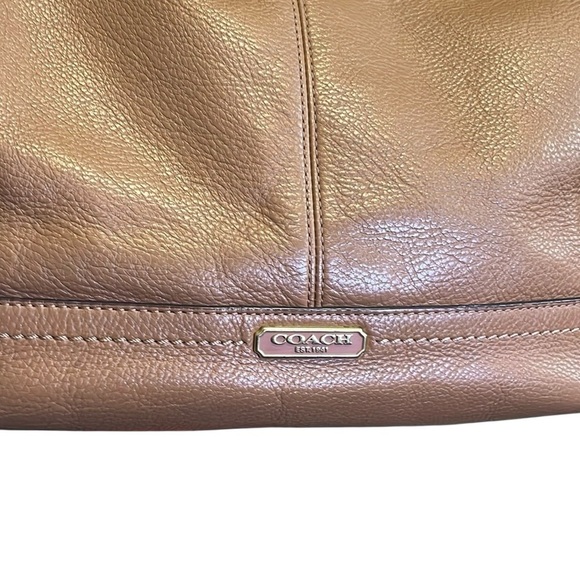 Coach Park Leather Carrie Tote - brass and sand colors with orange interior - Picture 2 of 9